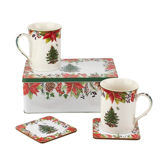 brand new Spode Whimsical Christmas Tree Mugs, Coasters, Tin Set (Collectible) - Picture 1 of 3
